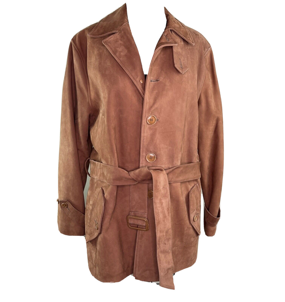 Ralph Lauren Blue Label Brown Suede Leather Trench Jacket
